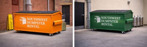southwest-dumpster-rental-orange-and-green-dumpsters-job-site