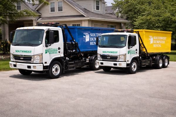 southwest-dumpster-rental-white-delivery-trucks-logo